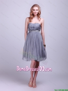 Simple Strapless Short Dama Dresses with Belt and Ruching