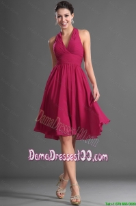Sweet Halter Top Wine Red Short Dama Dress with Ruching