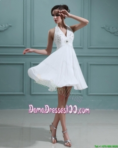 2016 Cheap Empire Halter Top White Dama Dresses with Beading