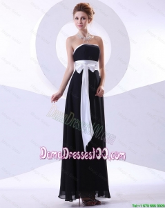 2016 Elegant Strapless Black Dama Dresses with Belt and Bowknot