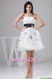 2016 Exquisite Belt and Ruffled Layers White Dama Prom Dresses
