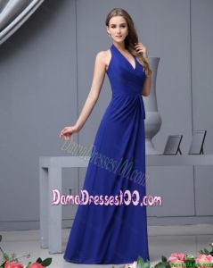 2016 Fashionable Halter Top Ruching Dama Dress in Royal Blue