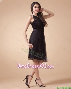 Classical Belt and Hand Made Flowers Short Dama Dresses in Black