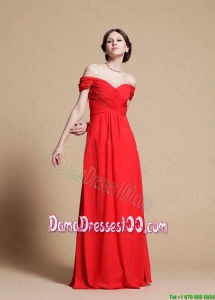 2016 Empire Off the Shoulder Red Dama Dresses with Ruching
