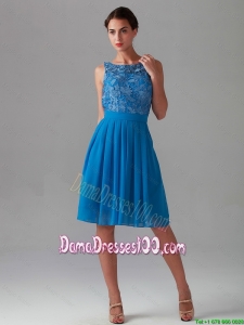 Beautiful Empire Bateau Blue Dama Dresses with Lace for 2016