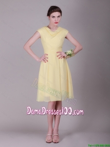 Beautiful Empire High Neck Cap Sleeves Dama Dresses with Ruching