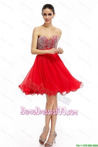 Romantic A Line Sweetheart Beaded Dama Dresses in Red