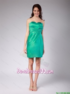 2016 Exquisite Ruching Mini Length Dama Dress in Turquoise
