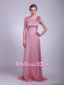 2016 Most Popular Hand Made Flowers and Belt Dama Dress in Pink