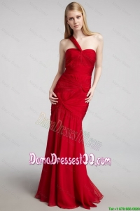 2016 Spring One Shoulder Mermaid Dama Dresses with Ruching