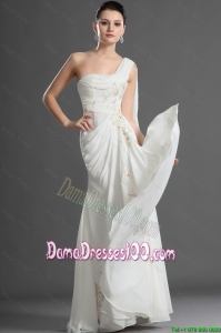 New Arrival One Shoulder Appliques White Dama Dress with Watteau Train for 2016