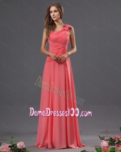 Most Popular One Shoulder Watermelon Dama Dresses with Ruching