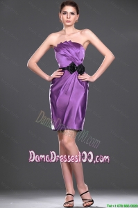 Wholesales Eggplant Purple Short Dama Dress with Belt and Bowknot