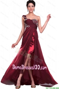Wonderful One Shoulder Wine Red Dama Dresses with Beading for 2016