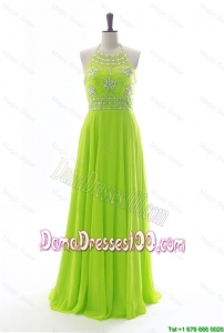 Brand New Halter Top Spring Green Long Dama Dresses with Beading