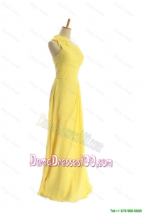 Classical One Shoulder Long Yellow Dama Dresses with Bowknot