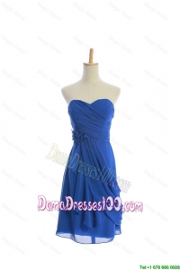 Customize Hand Made Flowers and Ruching Short Dama Dresses in Royal Blue