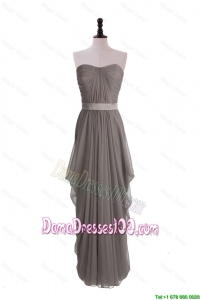 Discount Grey Long Dama Dresses with Ruching and Belt