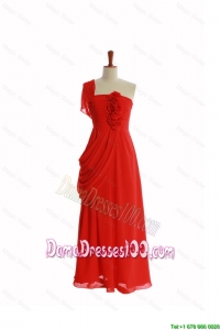 Beautiful One Shoulder Red Dama Dresses with Hand Made Flowers