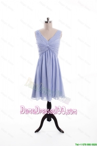 Beautiful Ruching and Beading Lavender Short Dama Dresses