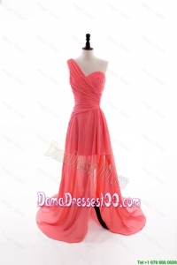 Gorgeous Column One Shoulder Watermelon Dama Dresses with Ruching
