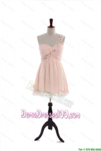 Most Popular One Shoulder Beading Short Dama Dresses in Pink
