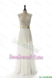 New Style White Long Dama Dresses with Beading and Belt for 2016