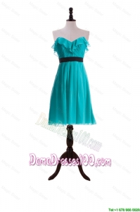 New Style Ruffles and Belt Short Dama Dresses in Turquoise
