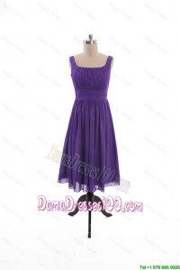 2016 Fall Perfect Square Short Dama Dresses with Belt in Purple