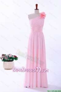 Custom Made Empire One Shoulder Hand Made Flowers Dama Dresses in Baby Pink