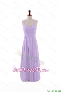 Most Popular 2016 Straps Lavender Long Dama Dresses with Ruching