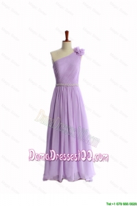 Perfect Hand Made Flower and Belt Lilac Dama Dresses with Brush Train