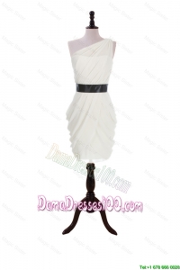 2016 Summer Column One Shoulder Belt Dama Dresses with Ruching