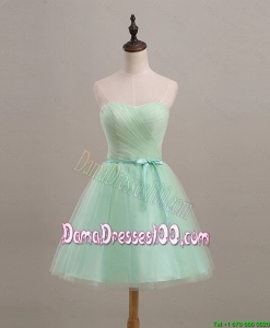 Cheap Ruching and Belt Apple Green Short Dama Dresses for 2016