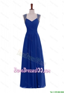 Custom Made Empire Straps Beaded Dama Dresses in Blue for 2016