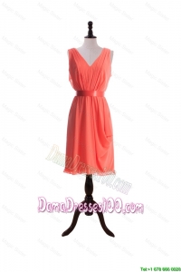 Gorgeous Empire V Neck Dama Dresses with Sashes in Watermelon