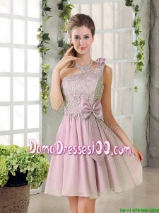Discount A Line One Shoulder Pink Dama Dresses with Bowknot
