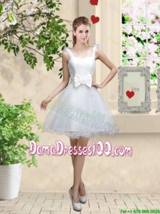 Elegant Straps Dama Dresses with Bowknot and Hand Made Flowers