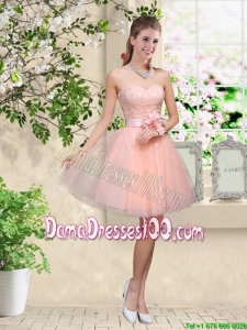 Elegant Sweetheart Baby Pink Dama Dresses with Appliques and Belt