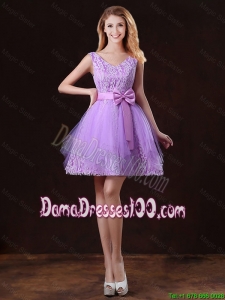 Discount V Neck Tulle Dama Dresses with Bowknot