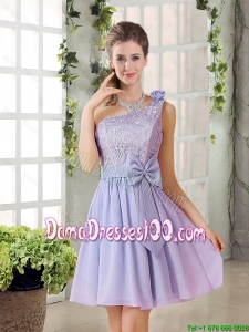 Custom Made A Line One Shoulder Lace and Bowknot Dama Dresses
