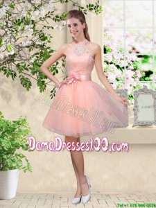 Artistic Halter Top Appliques and Laced Dama Dresses in Baby Pink