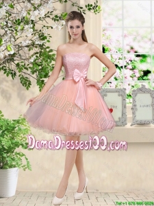 Popular Strapless Mini Length Dama Dresses with Appliques and Bowknot