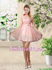 Sturning A Line Bateau Dama Dresses with Lace and Bowknot