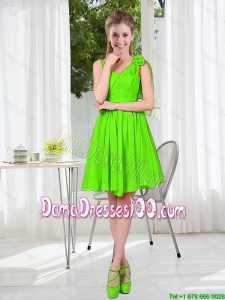 A Line Hand Made Flowers Short Dama Dresses in Spring Green