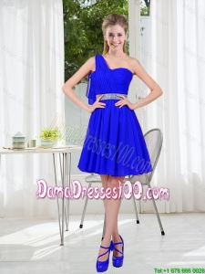 Custom Made One Shoulder Mini-length Short Dama Dresses in Royal Blue