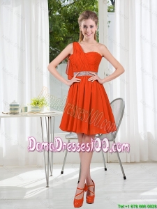 Rust Red One Shoulder Short Dama Dresses with Beading and Belt