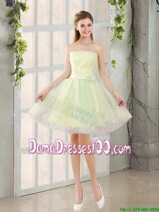 Custom Made A Line Strapless Tulle Bridesmaid Dresses with Belt