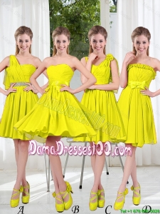2016 Summer Simple One Shoulder Wholesales Dama Dresses in Yellow Green