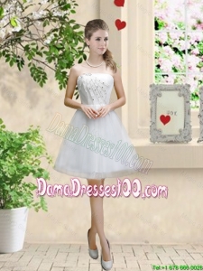 Classical Appliques and Beaded White Short Dama Dresses with Strapless